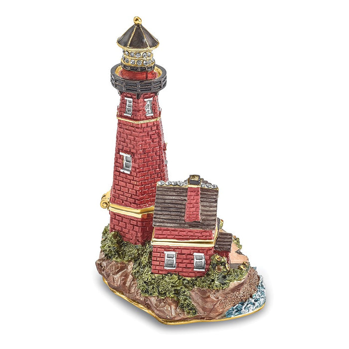 Jere Luxury Giftware, Bejeweled BEACON Red Brick Lighthouse Trinket Box with Matching Pendant