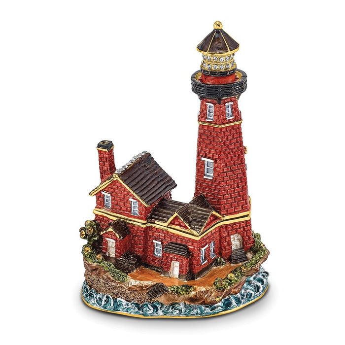 Jere Luxury Giftware, Bejeweled BEACON Red Brick Lighthouse Trinket Box with Matching Pendant