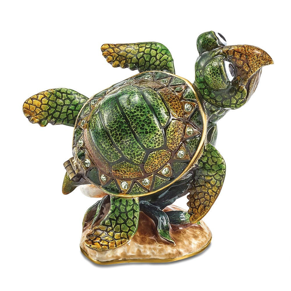 Jere Luxury Giftware, Bejeweled JEREMY Green Sea Turtle Trinket Box with Matching Pendant Trinket Box & Keepsake Container Collectible Gift by Jere Luxury Giftware
