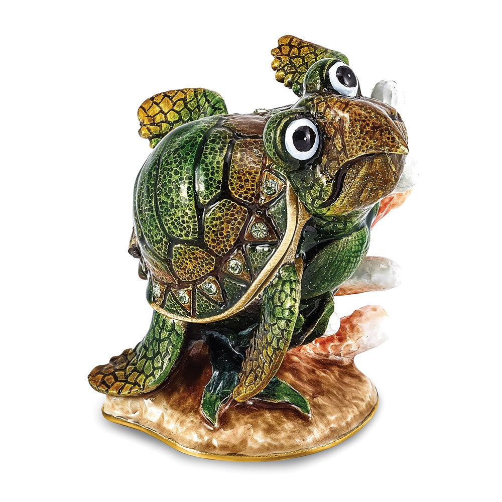 Jere Luxury Giftware, Bejeweled JEREMY Green Sea Turtle Trinket Box with Matching Pendant Trinket Box & Keepsake Container Collectible Gift by Jere Luxury Giftware