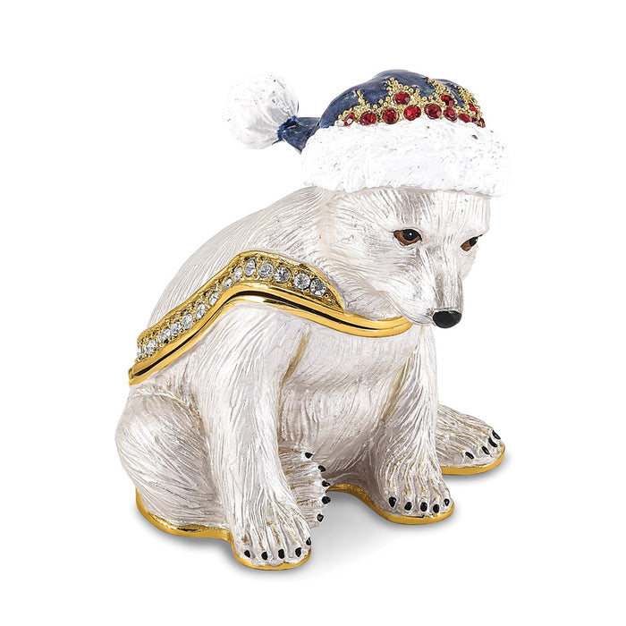 Jere Luxury Giftware, Bejeweled NOELLE Cuddly Polar Bear Cub Trinket Box with Matching Pendant