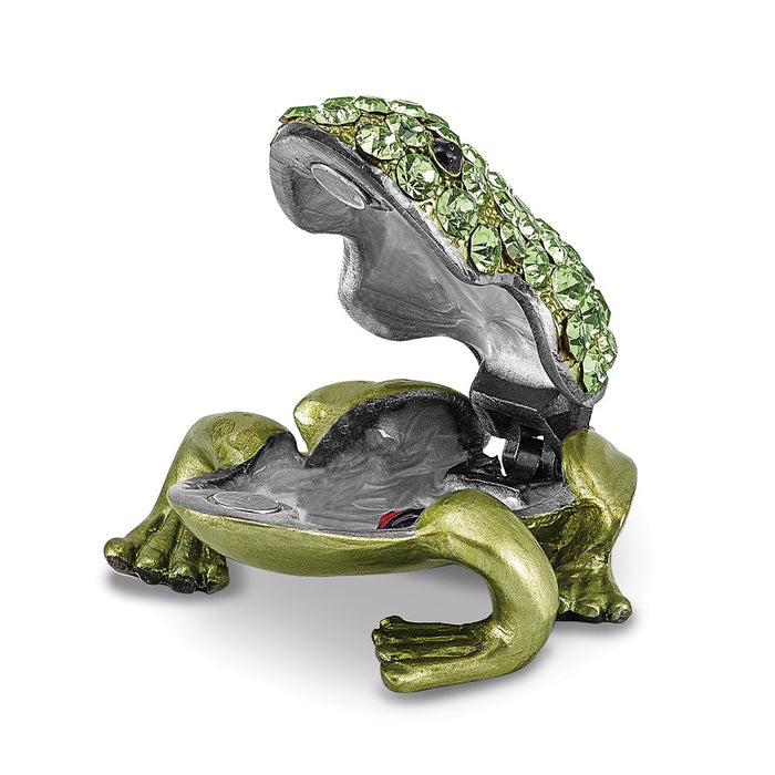 Jere Luxury Giftware, Bejeweled HOPPER Small Green Frog Trinket Box with Matching Pendant