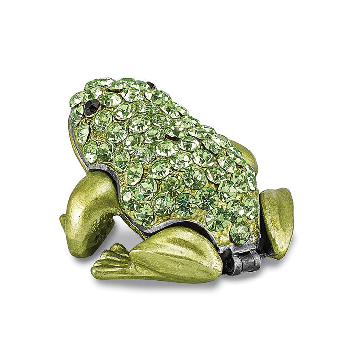 Jere Luxury Giftware, Bejeweled HOPPER Small Green Frog Trinket Box with Matching Pendant