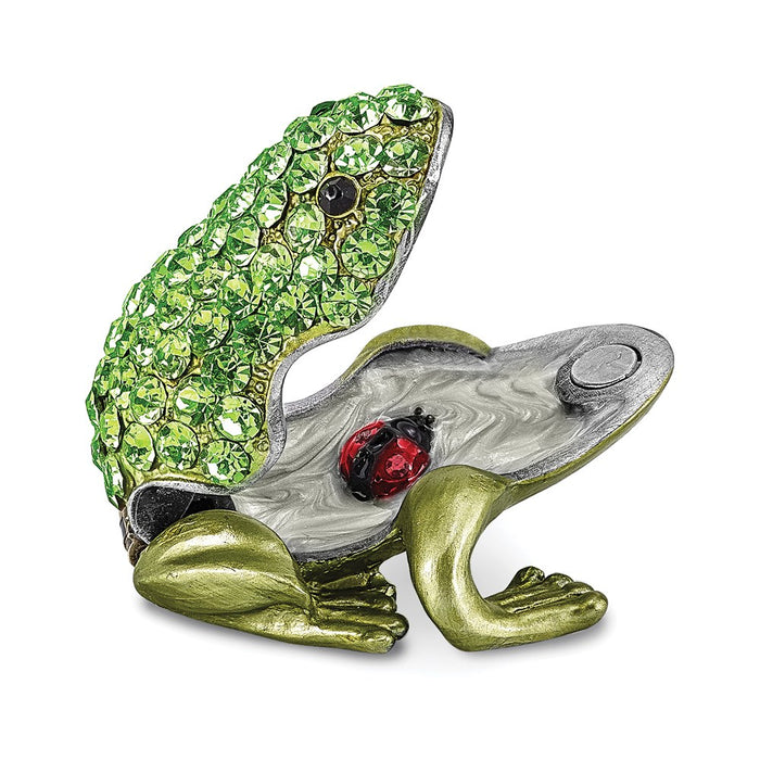 Jere Luxury Giftware, Bejeweled HOPPER Small Green Frog Trinket Box with Matching Pendant