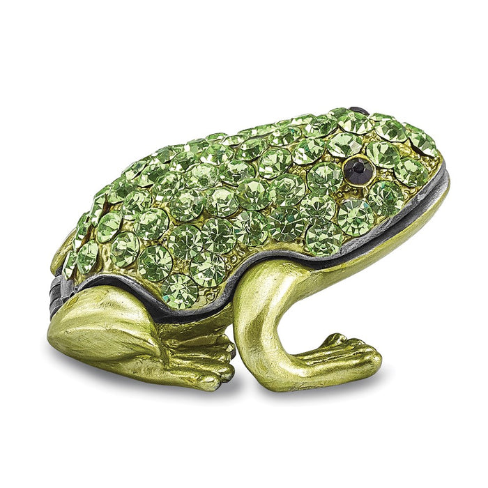 Jere Luxury Giftware, Bejeweled HOPPER Small Green Frog Trinket Box with Matching Pendant