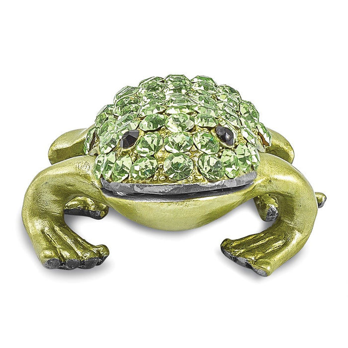 Jere Luxury Giftware, Bejeweled HOPPER Small Green Frog Trinket Box with Matching Pendant
