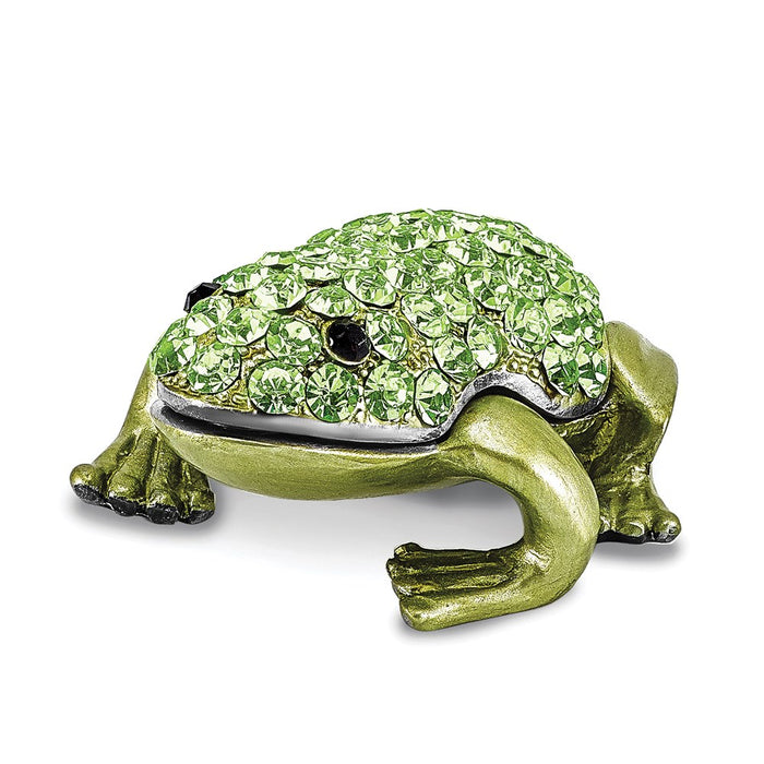 Jere Luxury Giftware, Bejeweled HOPPER Small Green Frog Trinket Box with Matching Pendant