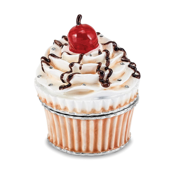 Jere Luxury Giftware, Bejeweled CHERRY ON TOP Cupcake Trinket Box with Matching Pendant