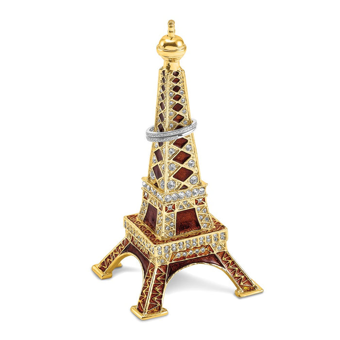 Jere Luxury Giftware, Bejeweled PARIS Eiffel Tower Ring Holder Trinket Box with Matching Pendant