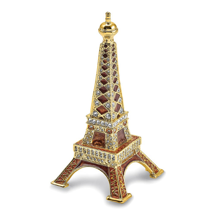 Jere Luxury Giftware, Bejeweled PARIS Eiffel Tower Ring Holder Trinket Box with Matching Pendant