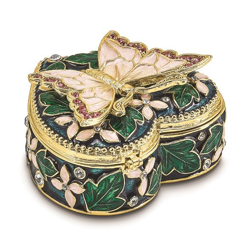 Jere Luxury Giftware, Bejeweled BLUSH Pink Butterfly on Heart Trinket Box
