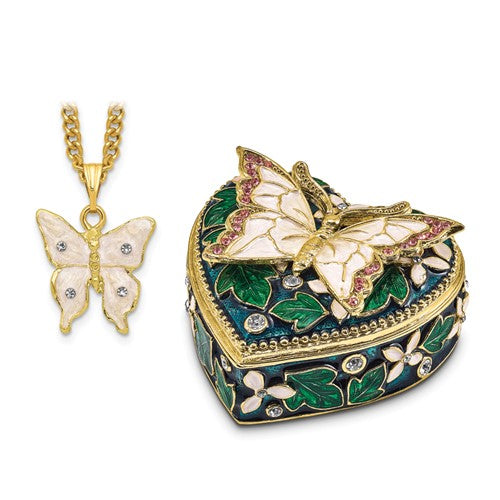 Jere Luxury Giftware, Bejeweled BLUSH Pink Butterfly on Heart Trinket Box
