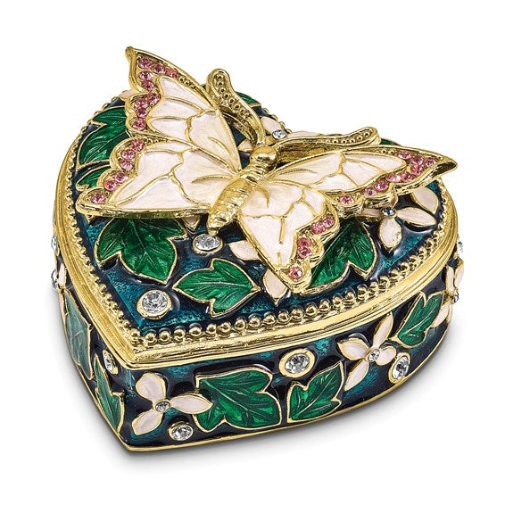 Jere Luxury Giftware, Bejeweled BLUSH Pink Butterfly on Heart Trinket Box