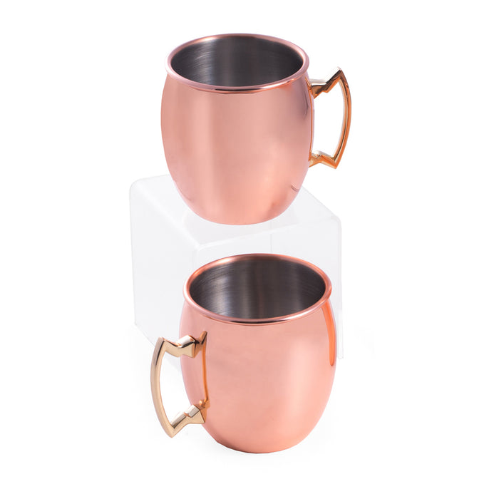 Occasion Gallery Gold Color Set of 2 Copper Finished 20 Oz. Stainless Steel Tankard with Handel and Brushed Inside. 4.5 L x 3.5 W x 4 H in.