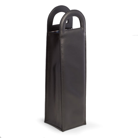 Occasion Gallery Black Color Black Leatherette Bottle Caddy with Handles. 4 L x 4 W x 15.5 H in.