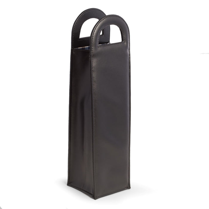 Occasion Gallery Black Color Black Leatherette Bottle Caddy with Handles. 4 L x 4 W x 15.5 H in.