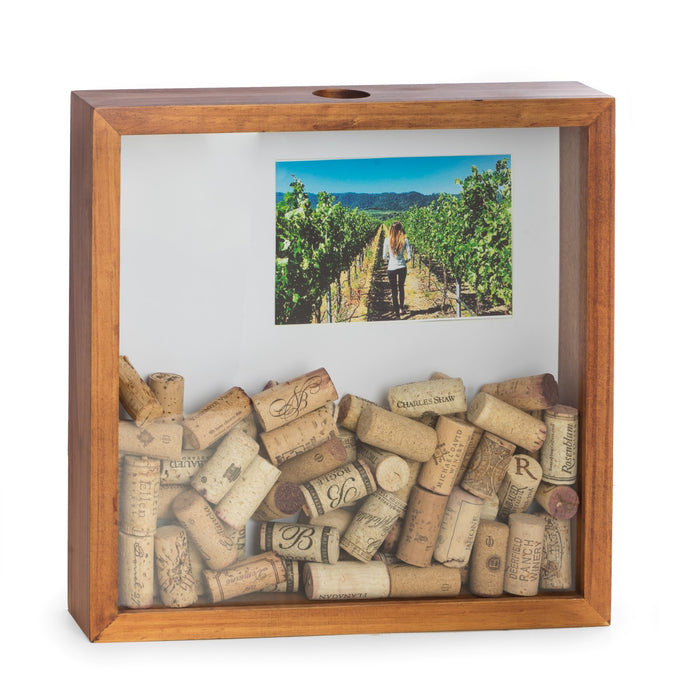 Occasion Gallery BROWN Color Cork Shadow Box with Wall Hooks and Mat Designed to Accommodate a 4x6 Picture.  13 L x 2.25 W x 13 H in.