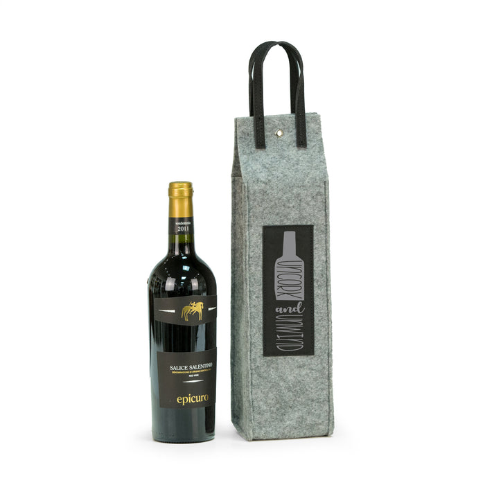 Occasion Gallery Grey/Black  Color Uncork & Unwind felt wine tote with black accents 4 L x 4 W x 18 H in.