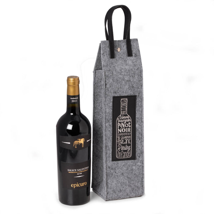 Occasion Gallery Grey/Black  Color Wines of the World felt wine tote with black accents 4 L x 4 W x 18 H in.