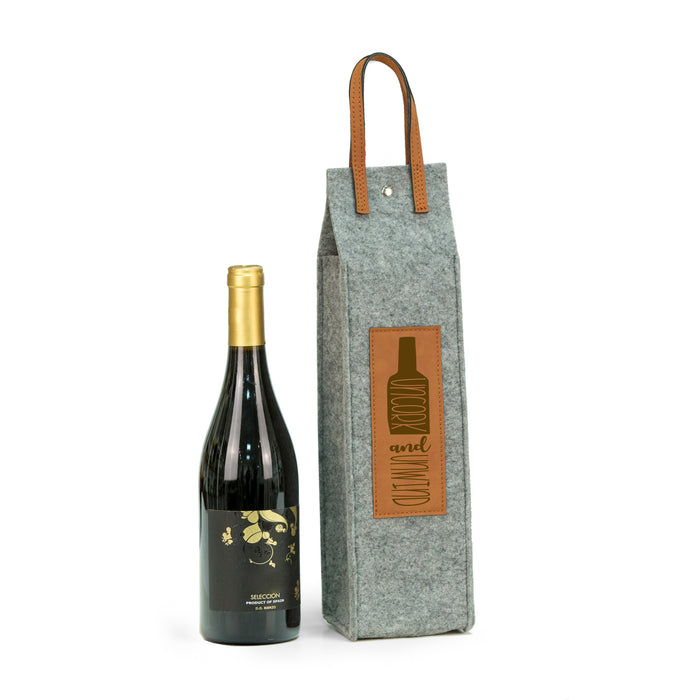 Occasion Gallery Grey/Brown  Color Uncork & Unwind felt wine tote with brown accents 4 L x 4 W x 18 H in.