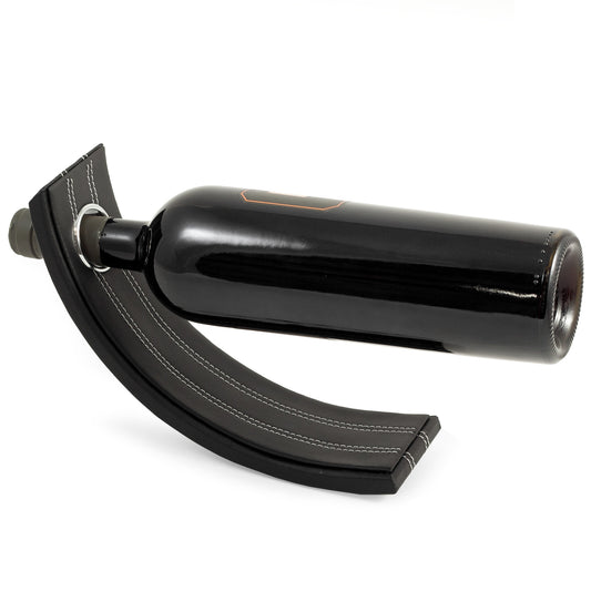 Occasion Gallery Black Color Black Leather Balancing Wine Bottle Stand.  L x 3 W x 10.5 H in.