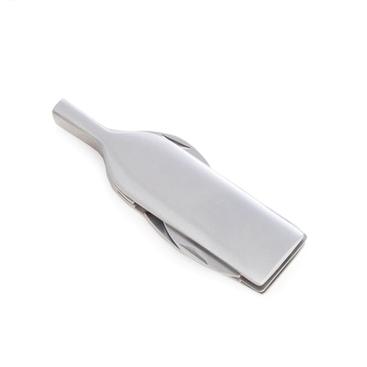 Occasion Gallery Silver Color Bottle Shaped Stainless Steel Corkscrew with Foil Cutter, Knife and Bottle Cap Opener. 1 L x 0.5 W x 3.85 H in.