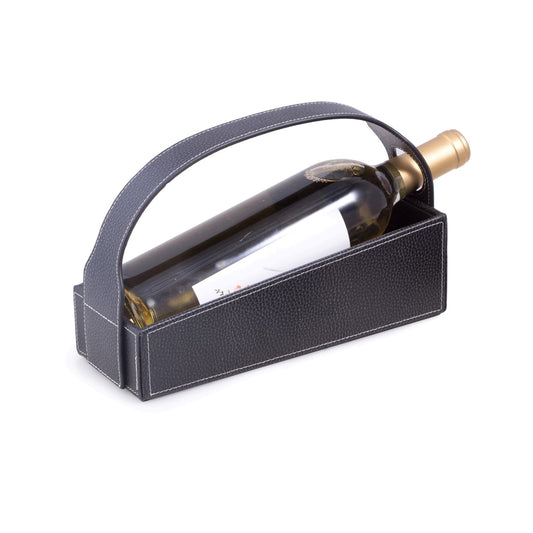 Occasion Gallery Black Color Black Pebbled Leather Wine Cradle. 3.75 L x 7 W x 10 H in.
