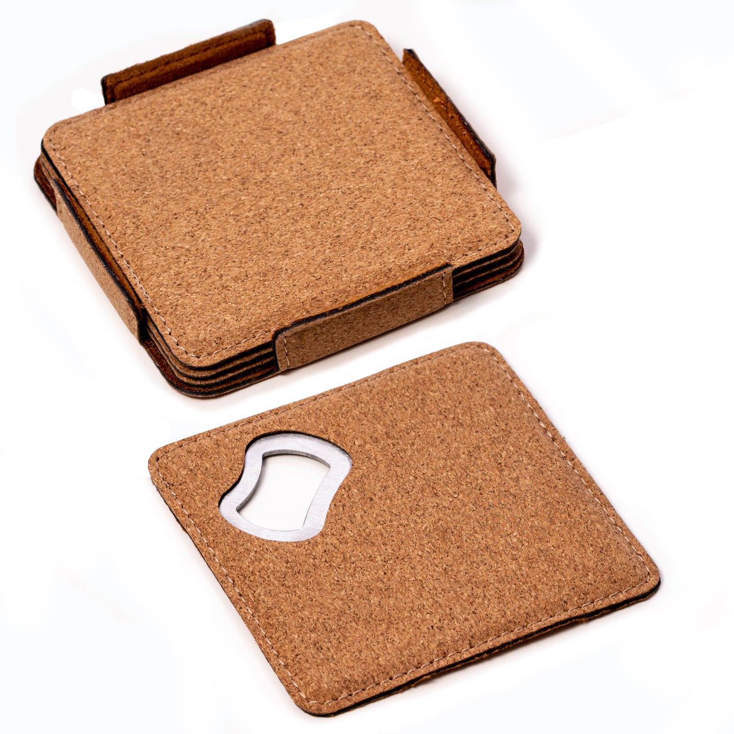 Occasion Gallery Cork Color Set of 4 Coasters with Bottle Opener  4 L x 4 W x 0.5 H in.