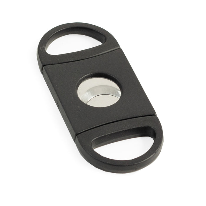 Occasion Gallery Black Color Black Oval ABS Plastic Guillotine Cigar Cutter with Leather Pouch. 1.5 L x 3.15 W x 0.15 H in.