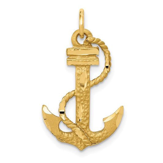 Million Charms 14K Yellow Gold Themed Nautical Anchor With Rope Charm