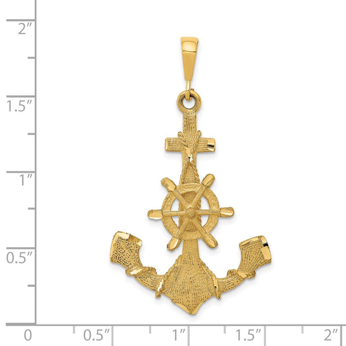 Million Charms 14K Yellow Gold Themed Large Nautical Anchor With Wheel Charm