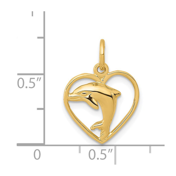 Million Charms 14K Yellow Gold Themed Dolphin In Heart Charm
