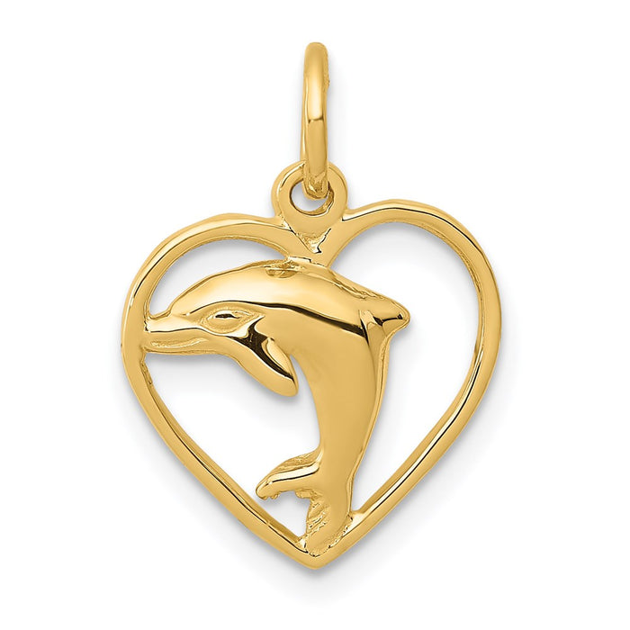 Million Charms 14K Yellow Gold Themed Dolphin In Heart Charm