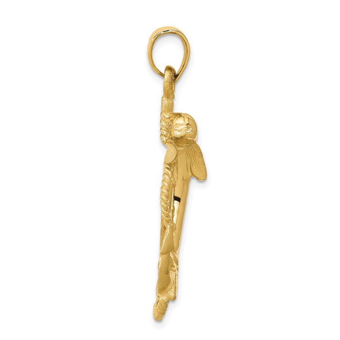 Million Charms 14K Yellow Gold Themed Dolphin On Nautical Anchor Charm