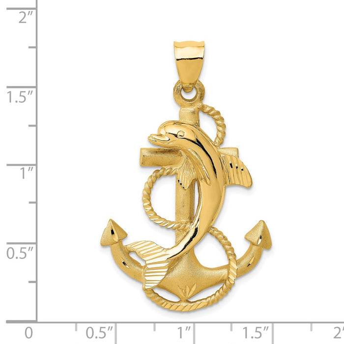 Million Charms 14K Yellow Gold Themed Dolphin On Nautical Anchor Charm