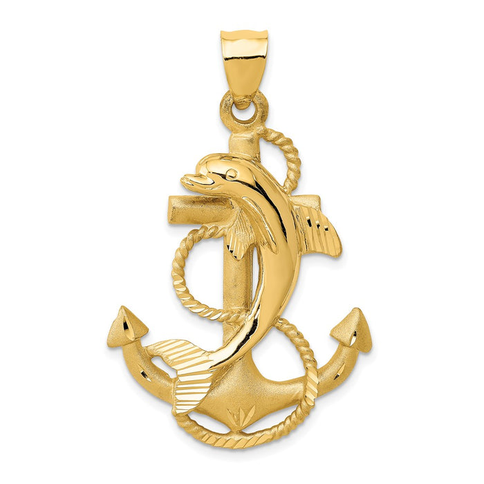 Million Charms 14K Yellow Gold Themed Dolphin On Nautical Anchor Charm