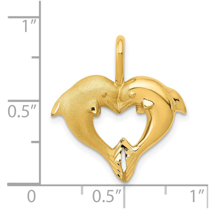 Million Charms 14K Yellow Gold Themed Dolphin Heart Pendant