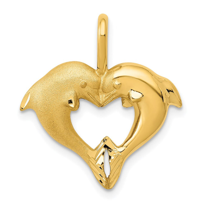 Million Charms 14K Yellow Gold Themed Dolphin Heart Pendant