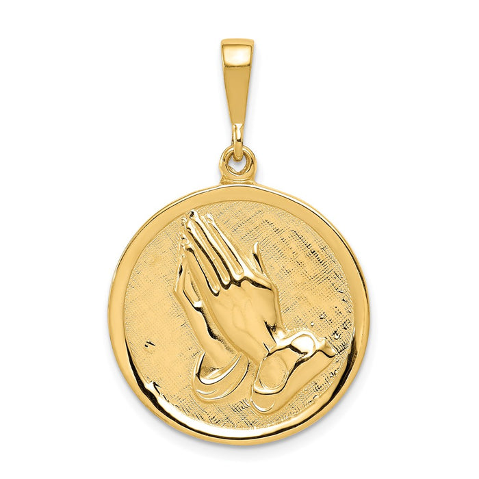Million Charms 14K Yellow Gold Themed Praying Hands & Serenity Prayer Pendant