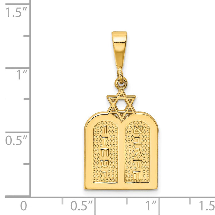 Million Charms 14K Yellow Gold Themed Polished Ten Commandment Tablets With Religious Jewish Star Of David Charm