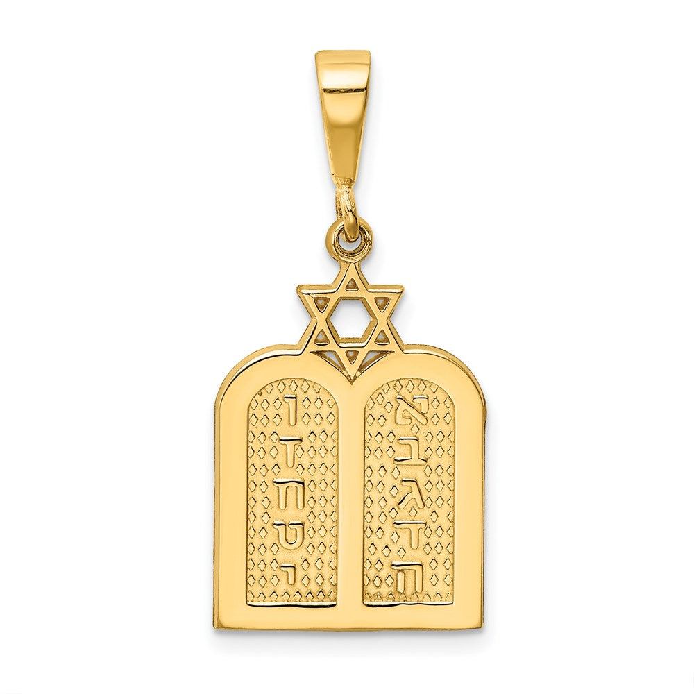 Million Charms 14K Yellow Gold Themed Polished Ten Commandment Tablets With Religious Jewish Star Of David Charm
