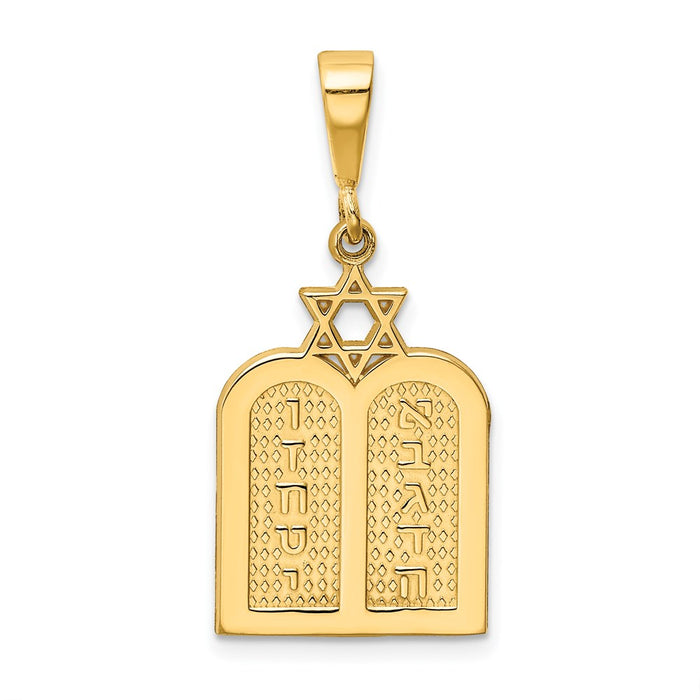 Million Charms 14K Yellow Gold Themed Polished Ten Commandment Tablets With Religious Jewish Star Of David Charm