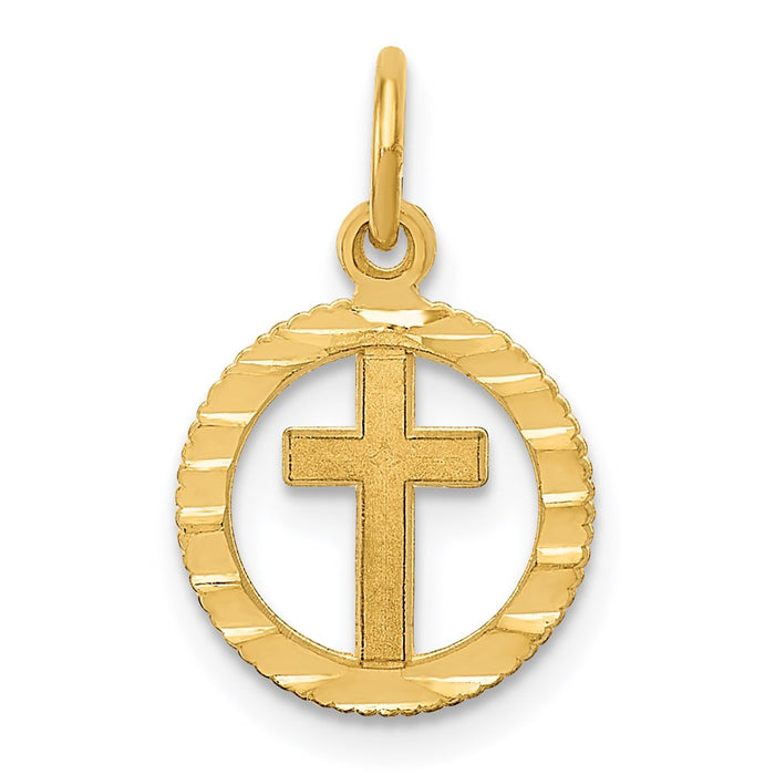 Million Charms 14K Yellow Gold Themed Eternal Life Relgious Cross Charm