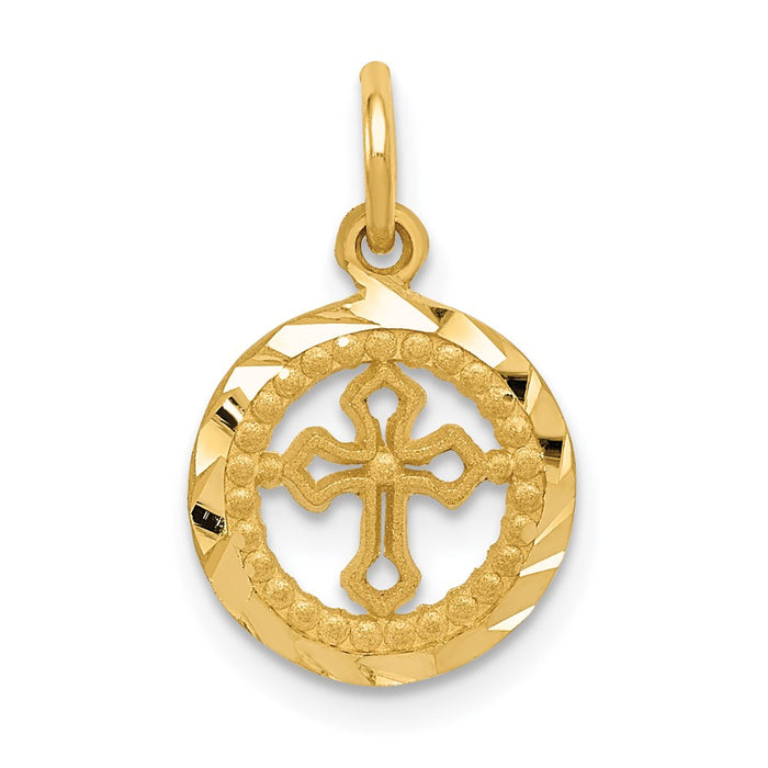 Million Charms 14K Yellow Gold Themed Eternal Life Relgious Cross Charm
