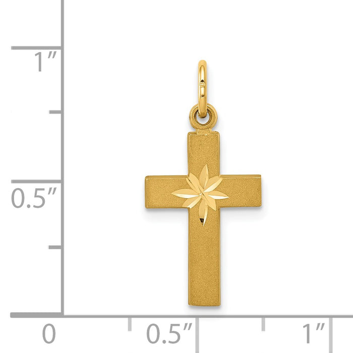 Million Charms 14K Yellow Gold Themed Small Diamond-Cut Relgious Cross Pendant