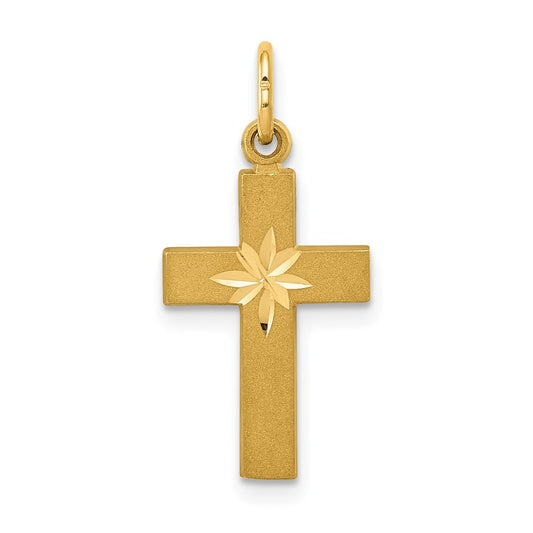 Million Charms 14K Yellow Gold Themed Small Diamond-Cut Relgious Cross Pendant