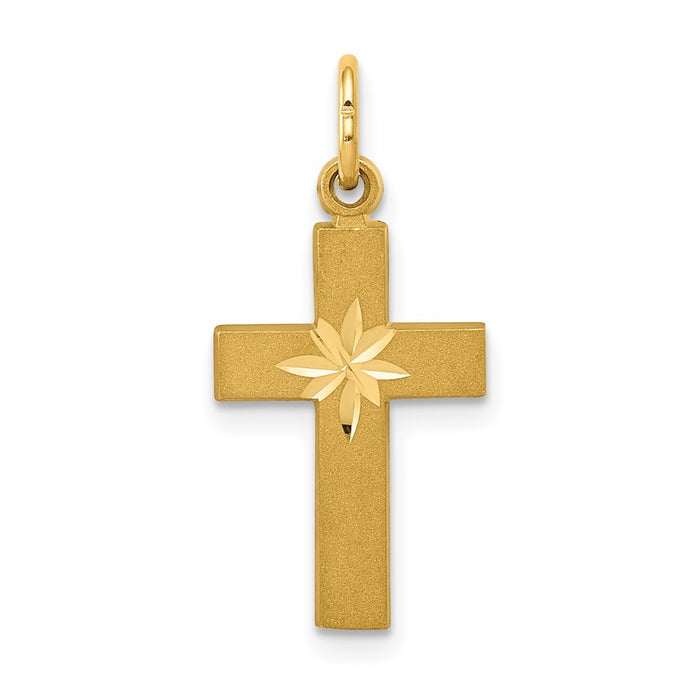 Million Charms 14K Yellow Gold Themed Small Diamond-Cut Relgious Cross Pendant