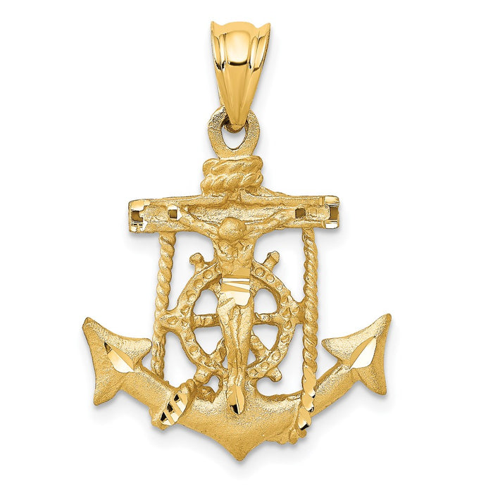 Million Charms 14K Yellow Gold Themed Mariners Relgious Cross Pendant