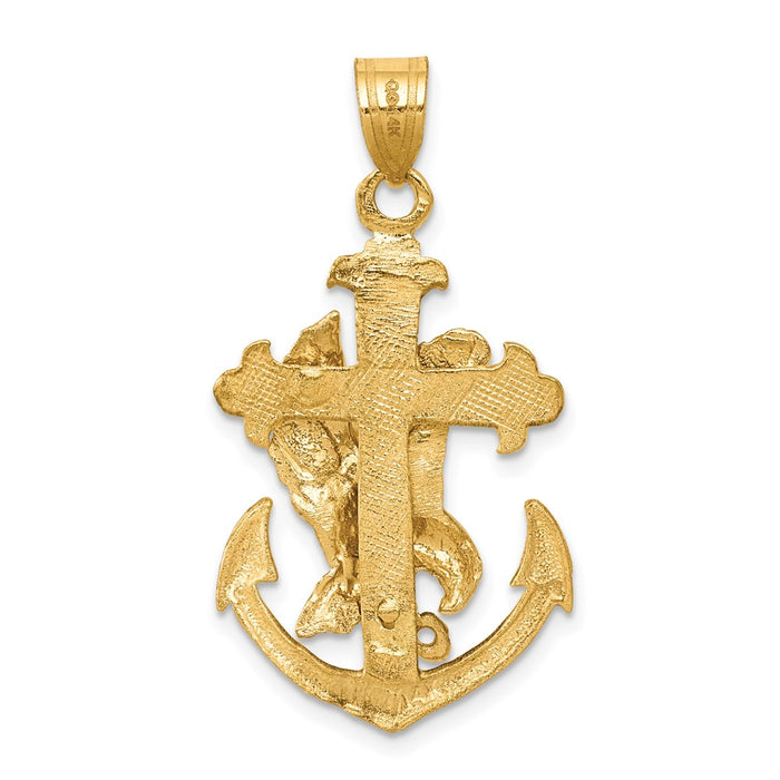 Million Charms 14K Yellow Gold Themed Mariners Relgious Cross With Eagle Pendant