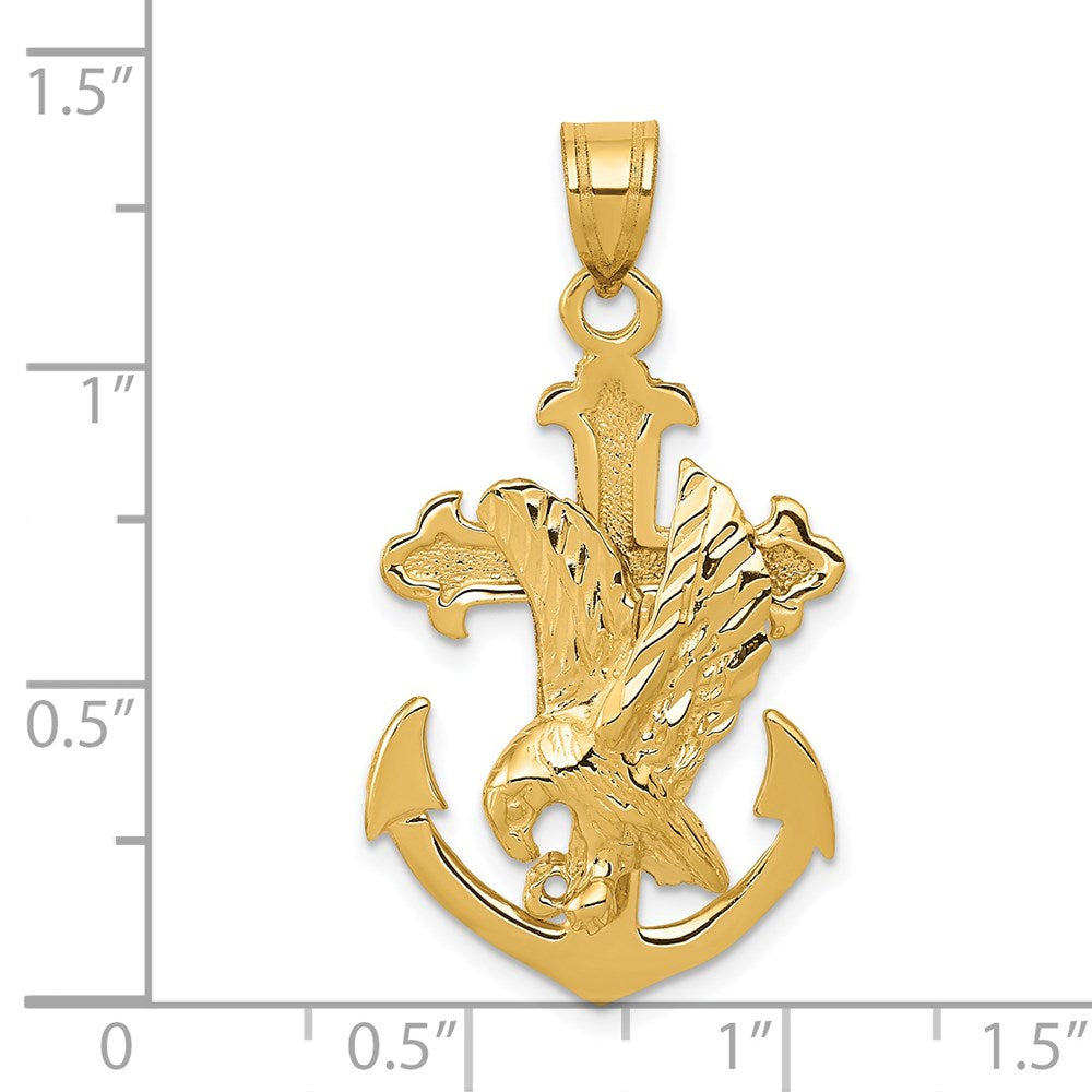 Million Charms 14K Yellow Gold Themed Mariners Relgious Cross With Eagle Pendant